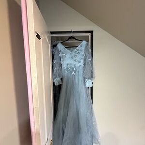 Light Blue Tulle Flower Appliqué Dress